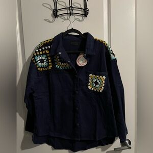 Umgee Navy Crochet Patch Jacket